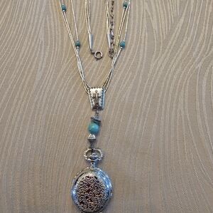 Carolyn Pollack 3 Strand .925 Silver And Turquoise Clock Necklace. 25"